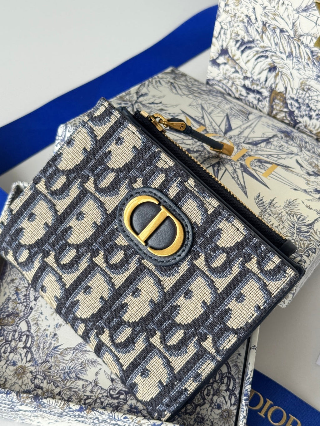 Chanel Dior 25S 30 Montaigne Dahlia Wallet 11 in Blue Dior Oblique Jacquard
