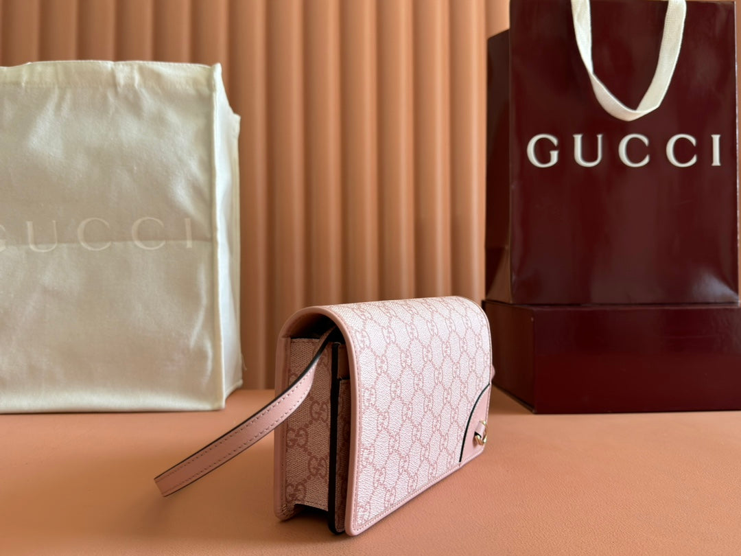 Gucci Emblem Wallet Monogram 20 in Light Pink Smooth Calfskin