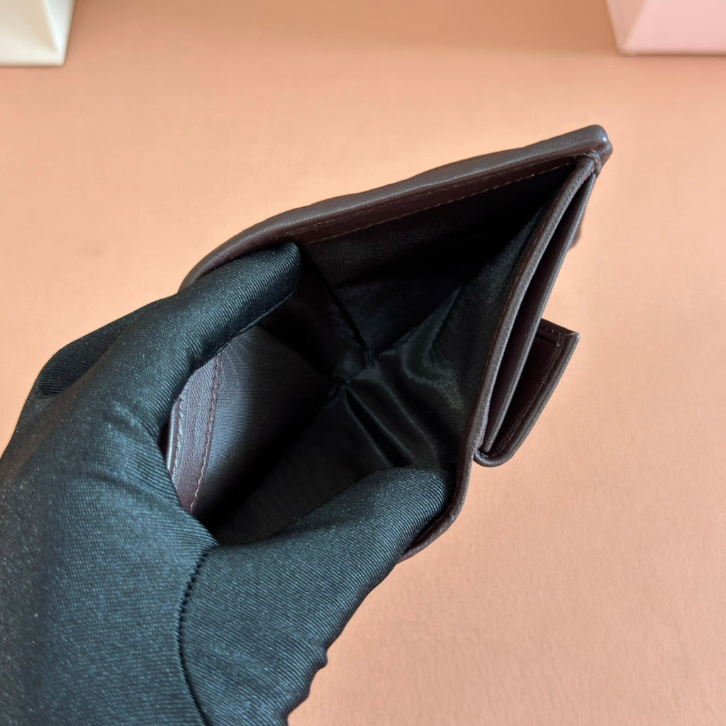 Small Matelassé Nappa Leather Card Holder Dark Brown